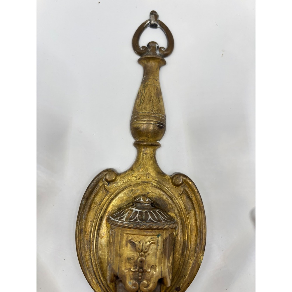 Antique Brass Double Wall Sconce Candle Holder with Glass Bobeches Vintage 2-Arm - Picture 3 of 10